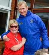 12 April 2019; MS Ireland are a charity partner of Leinster Rugby and as part of their partnership they will have a match day take-over at the RDS Arena tomorrow. Ahead of the game Leo Cullen and Seán O’Brien visited staff and patients at the MS Ireland Care Centre in Dublin. Pictured is Breda Maguire with head coach Leo Cullen. Photo by Ramsey Cardy/Sportsfile