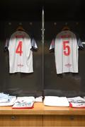 12 April 2019; A detailed view of the Liverpool FC Legends jerseys of Jason McAteer and Ronnie Whelan prior to the Sean Cox Fundraiser match between the Republic of Ireland XI and Liverpool FC Legends at the Aviva Stadium in Dublin. Photo by Stephen McCarthy/Sportsfile.