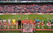 12 April 2019; The two teams and mascots line up prior to the Sean Cox Fundraiser match between the Republic of Ireland XI and Liverpool FC Legends at the Aviva Stadium in Dublin. Photo by Sam Barnes/Sportsfile