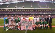 12 April 2019; The two teams and mascots line up prior to the Sean Cox Fundraiser match between the Republic of Ireland XI and Liverpool FC Legends at the Aviva Stadium in Dublin. Photo by Sam Barnes/Sportsfile