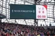 12 April 2019; Supporters during a moment's silence prior to the Sean Cox Fundraiser match between the Republic of Ireland XI and Liverpool FC Legends at the Aviva Stadium in Dublin. Photo by Stephen McCarthy/Sportsfile