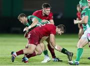 12 April 2019; Marco Zanon of Benetton is tackled by Billy Holland, left, and Rhys Marshall, right, during the Guinness PRO14 Round 20 game between Benetton and Munster Rugby at Stadio di Monigo in Treviso, Italy. Photo by Roberto Bregani/Sportsfile