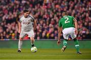 12 April 2019; Robbie Fowler of Liverpool FC Legends in action against Steven Reid of Republic of Ireland XI during the Sean Cox Fundraiser match between the Republic of Ireland XI and Liverpool FC Legends at the Aviva Stadium in Dublin. Photo by Sam Barnes/Sportsfile