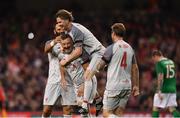 12 April 2019; John Aldridge of Liverpool FC Legends, left, celebrates after scoring their side’s first goal with, from left, Patrik Berger, Steve McManaman and Jason McAteer during the Sean Cox Fundraiser match between the Republic of Ireland XI and Liverpool FC Legends at the Aviva Stadium in Dublin. Photo by Sam Barnes/Sportsfile