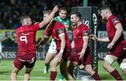 12 April 2019; Munster players celebrate a try scored by Alby Mathewson, left, during the Guinness PRO14 Round 20 game between Benetton Treviso and Munster Rugby at Stadio di Monigo in Treviso, Italy. Photo by Roberto Bregani/Sportsfile