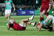 12 April 2019; Alby Mathewson of Munster scores a try during the Guinness Pro14 Round 20 game between Benetton Treviso and Munster Rugby at Stadio di Monigo in Treviso, Italy. Photo by Roberto Bregani/Sportsfile