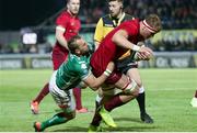 12 April 2019; Gavin Coombes of Munster Rugby is tackled by Dewaldt Duvenage of Benetton Treviso during the Guinness PRO14 Round 20 game between Benetton Treviso and Munster Rugby at Stadio di Monigo in Treviso, Italy. Photo by Roberto Bregani/Sportsfile