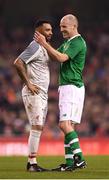 12 April 2019; Kenny Cunningham, right, of Republic of Ireland XI and Jermaine Pennant of Liverpool FC Legends during the Sean Cox Fundraiser match between the Republic of Ireland XI and Liverpool FC Legends at the Aviva Stadium in Dublin. Photo by Stephen McCarthy/Sportsfile