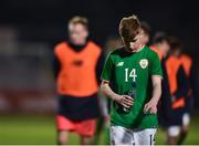 12 April 2019; A dejected Ross Tierney of Republic of Ireland following the SAFIB Centenary Shield Under 18 Boys' International match between Republic of Ireland and England at Dalymount Park in Dublin. Photo by Ben McShane/Sportsfile