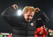 12 April 2019; Sligo Rovers managerLiam Buckley celebrates following the SSE Airtricity League Premier Division match between Sligo Rovers and Dundalk at The Showgrounds in Sligo. Photo by Eóin Noonan/Sportsfile