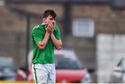 12 April 2019; Jake Ellis of Republic of Ireland reacts after a missed opportunity during the SAFIB Centenary Shield Under 18 Boys' International match between Republic of Ireland and England at Dalymount Park in Dublin. Photo by Ben McShane/Sportsfile