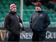5 April 2019; Ulster scrum coach Aaron Dundon, left, and head coach Dan McFarland prior to the Guinness PRO14 Round 19 match between Glasgow Warriors and Ulster at Scotstoun Stadium in Glasgow, Scotland. Photo by Ross Parker/Sportsfile