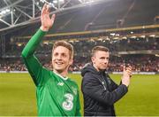 12 April 2019; Kevin Doyle and Kevin Foley, right, of Republic of Ireland XI following the Sean Cox Fundraiser match between the Republic of Ireland XI and Liverpool FC Legends at the Aviva Stadium in Dublin. Photo by Stephen McCarthy/Sportsfile