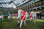 12 April 2019; Phil Babb of Liverpool FC Legends walks out prior to the Sean Cox Fundraiser match between the Republic of Ireland XI and Liverpool FC Legends at the Aviva Stadium in Dublin. Photo by Stephen McCarthy/Sportsfile
