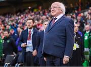 12 April 2019; President of Ireland Michael D Higgins during the Sean Cox Fundraiser match between the Republic of Ireland XI and Liverpool FC Legends at the Aviva Stadium in Dublin. Photo by Stephen McCarthy/Sportsfile