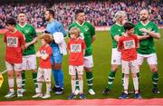 12 April 2019; Republic of Ireland XI players and mascots prior to the Sean Cox Fundraiser match between the Republic of Ireland XI and Liverpool FC Legends at the Aviva Stadium in Dublin. Photo by Stephen McCarthy/Sportsfile