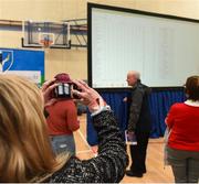 13 April 2019; A spectator takes a photo of the scoreboard during the Tráth na gCéisteann Boird during The Scór Sinsir All Ireland Finals at St Gerards De La Salle Secondary School in Castlebar, Co Mayo.   Photo by Eóin Noonan/Sportsfile