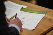 13 April 2019; A judge marking an answer sheet during the Tráth na gCéisteann Boird during The Scór Sinsir All Ireland Finals at St Gerards De La Salle Secondary School in Castlebar, Co Mayo.   Photo by Eóin Noonan/Sportsfile