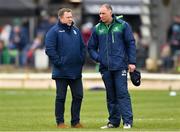 13 April 2019; Cardiff Blues head coach John Mulvihill, left, speaking with Connacht head coach Andy Friend before the Guinness PRO14 Round 20 match between Connacht and Cardiff Blues at The Sportsground in Galway. Photo by Piaras Ó Mídheach/Sportsfile