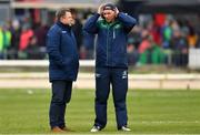 13 April 2019; Cardiff Blues head coach John Mulvihill, left, speaking with Connacht head coach Andy Friend before the Guinness PRO14 Round 20 match between Connacht and Cardiff Blues at The Sportsground in Galway. Photo by Piaras Ó Mídheach/Sportsfile