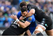 13 April 2019; Robbie Henshaw of Leinster is tackled by Sam Johnson, left, and Fraser Brown of Glasgow Warriors during the Guinness PRO14 Round 20 match between Leinster and Glasgow Warriors at the RDS Arena in Dublin. Photo by Ramsey Cardy/Sportsfile