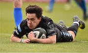 13 April 2019; Sam Johnson of Glasgow Warriors touches down to score his side's first try during the Guinness PRO14 Round 20 match between Leinster and Glasgow Warriors at the RDS Arena in Dublin. Photo by Ben McShane/Sportsfile