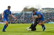 13 April 2019; Rob Kearney of Leinster on his way to scoring his side's third try despite the tackle of Ali Price of Glasgow Warriors during the Guinness PRO14 Round 20 match between Leinster and Glasgow Warriors at the RDS Arena in Dublin. Photo by Ramsey Cardy/Sportsfile