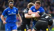 13 April 2019; Tadhg Furlong of Leinster is tackled by Jonny Gray, left, and Matt Fagerson of Glasgow Warriors during the Guinness PRO14 Round 20 match between Leinster and Glasgow Warriors at the RDS Arena in Dublin. Photo by Ramsey Cardy/Sportsfile