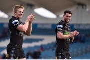 13 April 2019; Kyle Steyn, left, and Adam Hastings of Glasgow Warriors following the Guinness PRO14 Round 20 match between Leinster and Glasgow Warriors at the RDS Arena in Dublin. Photo by Ben McShane/Sportsfile