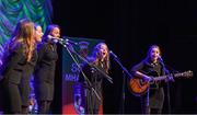 13 April 2019; Leinster team Niamh Delaney, Valene Greer, Sarah Kenny, Zoe Rooney and Avril Spain from Ferbane, Offaly, competing in the Bailéad Ghrúpa catagory during the Scór Sinsir All Ireland Finals at the TF Royal hotel and theatre, Old Westport road in Castlebar, Co Mayo. Photo by Eóin Noonan/Sportsfile