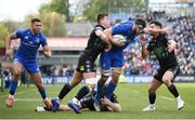 13 April 2019; Caelan Doris of Leinster is tackled by Glasgow Warriors players, from left, Huw Jones, Kyle Steyn and Adam Hastings during the Guinness PRO14 Round 20 match between Leinster and Glasgow Warriors at the RDS Arena in Dublin. Photo by Stephen McCarthy/Sportsfile