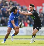 13 April 2019; Joe Tomane of Leinster is tackled by Adam Hastings of Glasgow Warriors during the Guinness PRO14 Round 20 match between Leinster and Glasgow Warriors at the RDS Arena in Dublin. Photo by Ramsey Cardy/Sportsfile