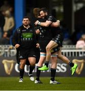 13 April 2019; Tommy Seymour, right, and Jonny Gray of Glasgow Warriors celebrate following the Guinness PRO14 Round 20 match between Leinster and Glasgow Warriors at the RDS Arena in Dublin. Photo by Stephen McCarthy/Sportsfile