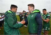 13 April 2019; Eoin Griffin of Connacht, right, is presented with a shirt by captain Jarrad Butler following the Guinness PRO14 Round 20 match between Connacht and Cardiff Blues at The Sportsground in Galway. Photo by Seb Daly/Sportsfile