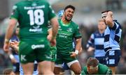 13 April 2019; Bundee Aki of Connacht reacts during the Guinness PRO14 Round 20 match between Connacht and Cardiff Blues at The Sportsground in Galway. Photo by Piaras Ó Mídheach/Sportsfile