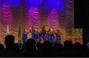 13 April 2019; St.Dominic’s, Roscommon, Rachel Connaughton, Líosa Kilcline, Meabh McCormack, Cerys Bryer, Ciara Mullally, Deirdre Naughton, Aisling Dolan and Sarah Hurley competing in the Rince Foirne catagory during the Scór Sinsir All Ireland Finals at the TF Royal hotel and theatre, Old Westport road in Castlebar, Co Mayo. Photo by Eóin Noonan/Sportsfile