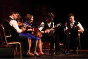 13 April 2019; Ulster team Ciaran Martin, Emma McGlone, Darren McPeake, Alexander Meyer and Molly Walls from St.Ergnats, Moneyglass, Antrim, competing in the Ceol Uirlise catagory during the Scór Sinsir All Ireland Finals at the TF Royal hotel and theatre, Old Westport road in Castlebar, Co Mayo. Photo by Eóin Noonan/Sportsfile