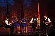 13 April 2019; Ulster team Ciaran Martin, Emma McGlone, Darren McPeake, Alexander Meyer and Molly Walls from St.Ergnats, Moneyglass, Antrim, competing in the Ceol Uirlise catagory during the Scór Sinsir All Ireland Finals at the TF Royal hotel and theatre, Old Westport road in Castlebar, Co Mayo. Photo by Eóin Noonan/Sportsfile