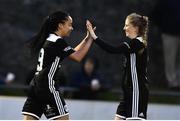 13 April 2019; Eabha O'Mahony of Cork City celebrates after scoring her side's second goal with team-mate Katie McCarthy during the Só Hotels Women's National League match between DLR Waves and Cork City FC at Jackson Park in Kilternan, Dublin. Photo by Ben McShane/Sportsfile