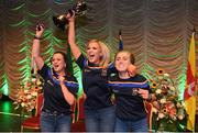 13 April 2019; Munster team from Newcastle, Tipperary, Chloe Hennebry, Sinéad Grant and Kayleigh O’Brien celebrate after winning the Rince Foirne catagory during the Scór Sinsir All Ireland Finals at the TF Royal hotel and theatre, Old Westport road in Castlebar, Co Mayo. Photo by Eóin Noonan/Sportsfile