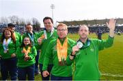 13 April 2019; Members of the Special Olympics Ireland team parade at half time of the Guinness PRO14 Round 20 match between Leinster and Glasgow Warriors at the RDS Arena in Dublin. Photo by Ramsey Cardy/Sportsfile