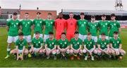 12 April 2019; Republic of Ireland squad, back row, from left, Jake Ellis, Lee McLaughlin, Brandon Bermingham, Daragh Ellison, David Odumosu, Jamie Cleary, Reece Murphy, Adam Lynch, Keith Carter and Josh Honohan. Front row, from left, Donal Higgins, Niall O'Keeffe, Matthew O'Reilly, Corey McBride, James Clarke, Ross Tierney, Jack Doherty and Colin Kelly prior to the SAFIB Centenary Shield Under 18 Boy's International match between Republic of Ireland and England at Dalymount Park in Dublin. Photo by Ben McShane/Sportsfile