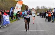 14 April 2019; Hiko Tonosa of Dundrum South Dublin AC, Co. Dublin, crosses the line to win the Great Ireland Run 2019 in conjunction with AAI National 10k Championships, ahead of Kevin Dooney of Raheny Shamrocks AC, Co. Dublin, at Phoenix Park in Dublin. Photo by Sam Barnes/Sportsfile