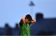 12 April 2019; Colin Kelly of Republic of Ireland reacts after a missed opportunity during the SAFIB Centenary Shield Under 18 Boys' International match between Republic of Ireland and England at Dalymount Park in Dublin. Photo by Ben McShane/Sportsfile