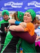 14 April 2019; Siobhan Lewis, left, and Michelle Mulholland of Carrick Aces A.C., Co. Monaghan, embrace  after competing in the Great Ireland Run 2019 in conjunction with AAI National 10k Championships at Phoenix Park in Dublin. Photo by Sam Barnes/Sportsfile