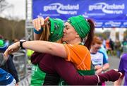 14 April 2019; Siobhan Lewis, left, and Michelle Mulholland of Carrick Aces A.C., Co. Monaghan, embrace  after competing in the Great Ireland Run 2019 in conjunction with AAI National 10k Championships at Phoenix Park in Dublin. Photo by Sam Barnes/Sportsfile
