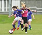 14 April 2019; Jasmine Martin of Wexford WSSL in action against Ali O'Keeffe of Metropolitan GL during the FAI Women’s U19 Interleague Cup Final match between Metropolitan GL and Wexford WSSL at Bridgewater Park, Co. Wicklow. Photo by Matt Browne/Sportsfile
