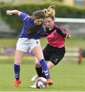 14 April 2019; Jasmine Martin of Wexford WSSL in action against Ali O'Keeffe of Metropolitan GL during the FAI Women’s U19 Interleague Cup Final match between Metropolitan GL and Wexford WSSL at Bridgewater Park, Co. Wicklow. Photo by Matt Browne/Sportsfile
