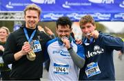 14 April 2019; Runners, from left, Erik Haaland, Nadim Ansary and Henrik Schiller celebrate with their medals following the Great Ireland Run 2019 in conjunction with AAI National 10k Championships at Phoenix Park in Dublin. Photo by Sam Barnes/Sportsfile