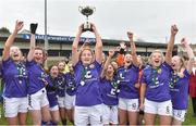 14 April 2019; Wexford WSSL captain Fiona Ryan lifts the cup as her team-mates celebrate after the FAI Women’s U19 Interleague Cup Final match between Metropolitan GL and Wexford WSSL at Bridgewater Park, Co. Wicklow.  Photo by Matt Browne/Sportsfile